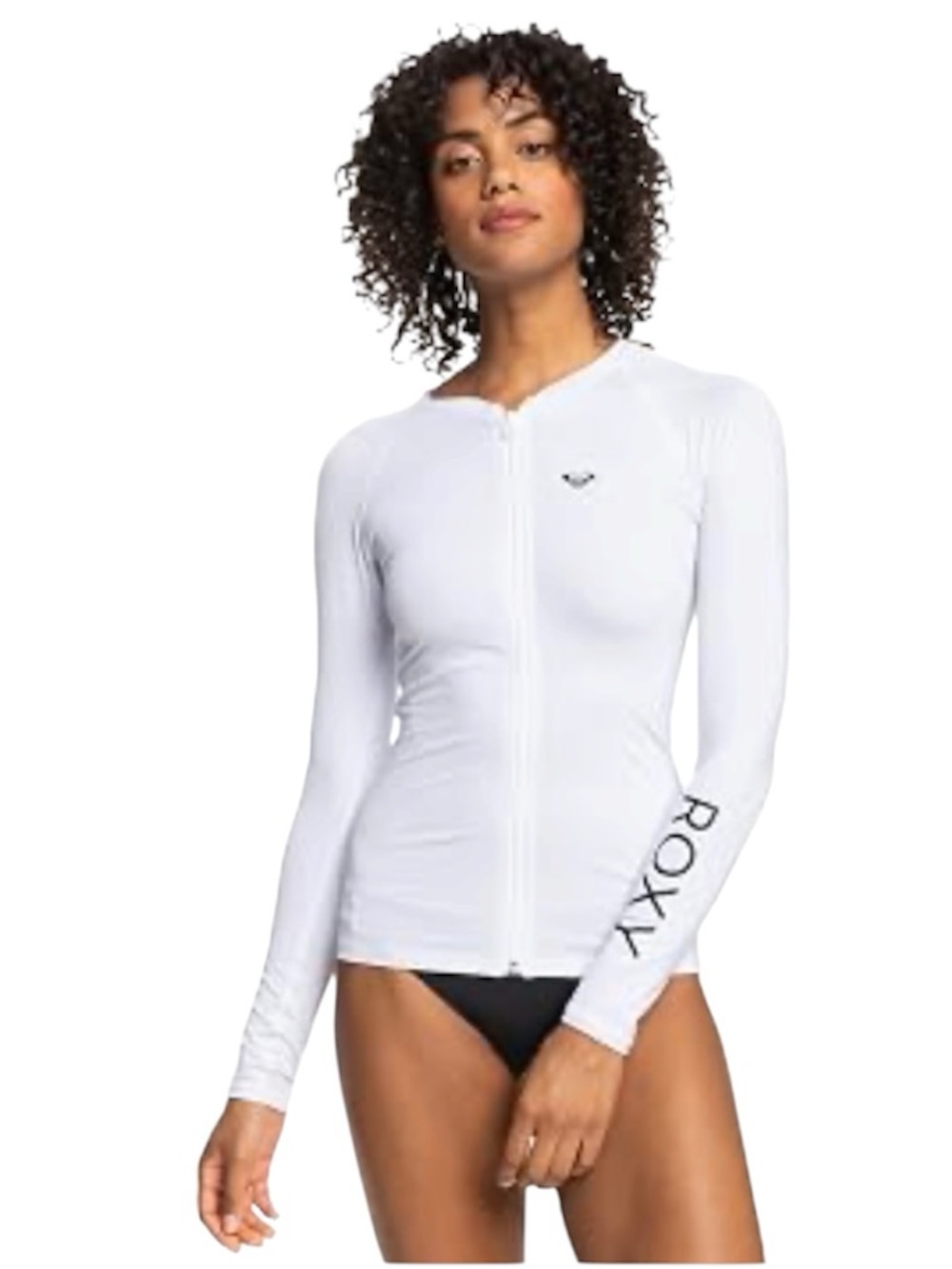 Roxy NWT Full Zip Long Sleeve White Lycra Rash Guard Top UPF 50+ Sun Protection